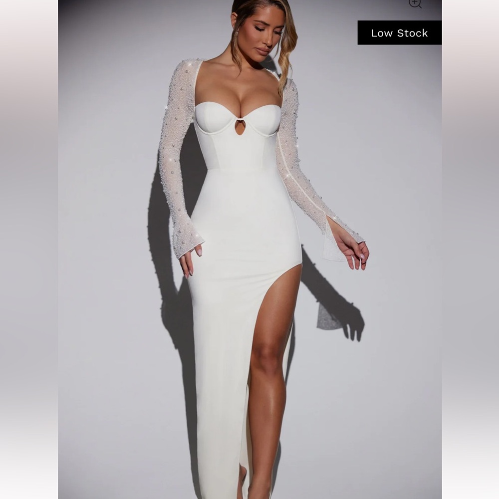 SAN MARINO Embellished Side Split Maxi Dress in White